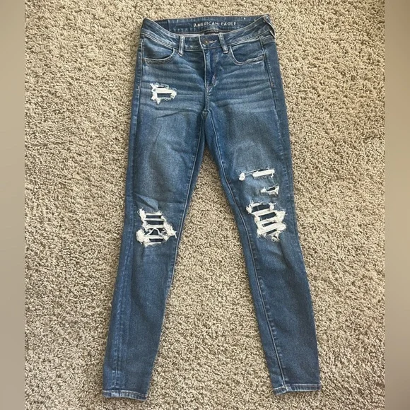 American Eagle Outfitters Ripped High Waisted Blue Skinny Jeans - Picture 1 of 2